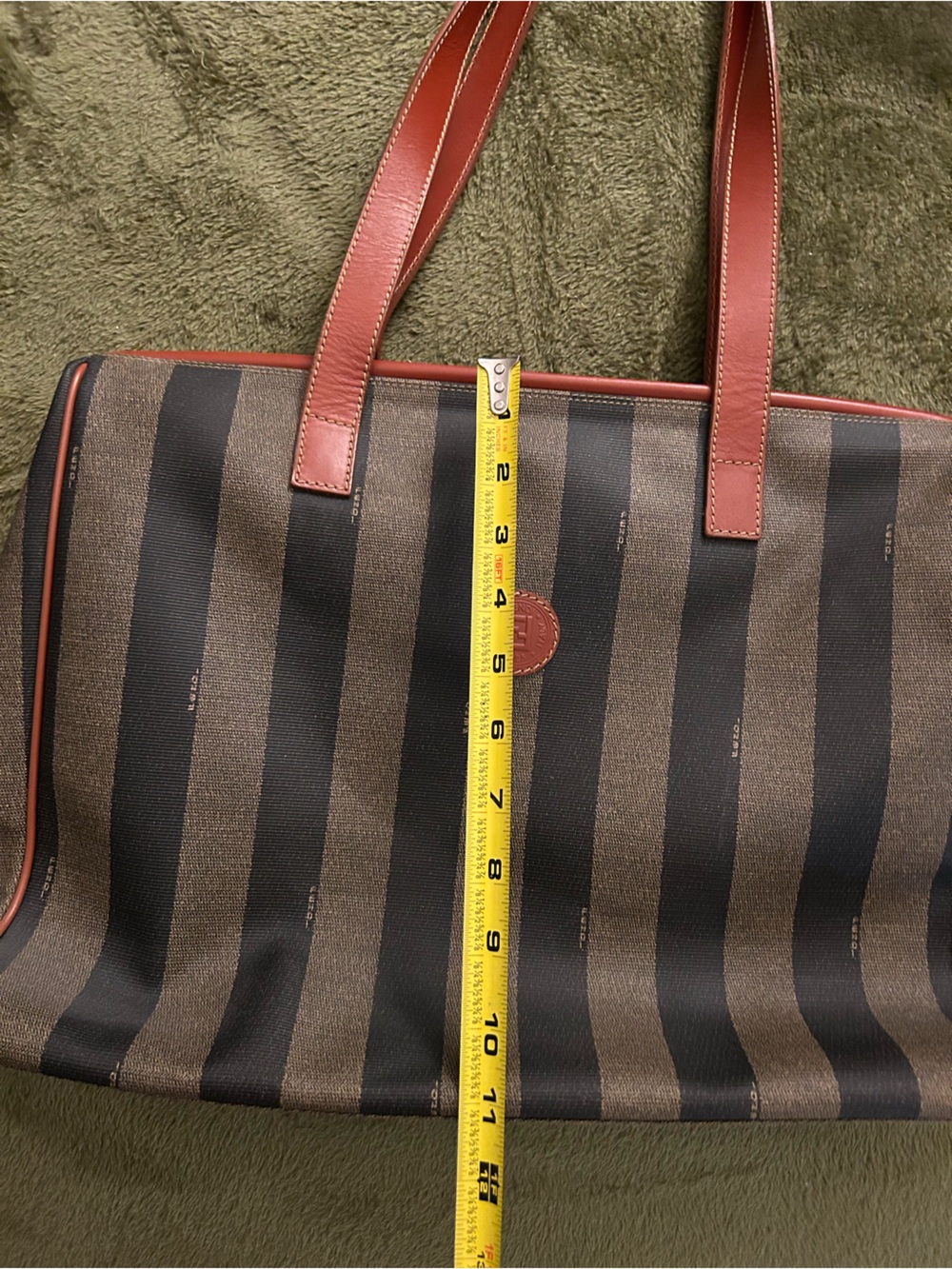 Vintage FENDI Pequin Stripe Tote Bag.- Red Leather Trim EXCELLENT No Peeling - Picture 12 of 15